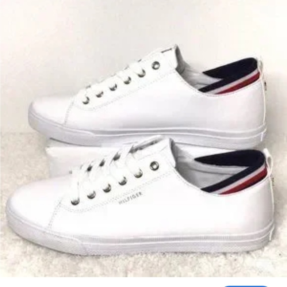 Tommy Hilfiger White Low-Top Sneakers with Navy and Red Trim - Picture 4 of 4